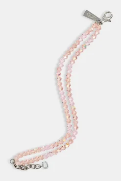 Pink Double Layer Glass Bead Bracelet - 4mm - White