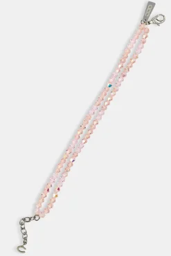 Pink Double Layer Glass Bead Bracelet - 4mm - White
