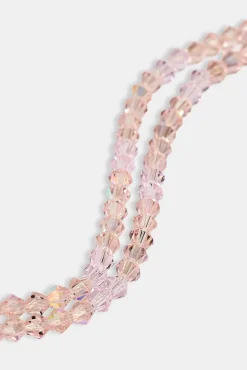 Pink Double Layer Glass Bead Bracelet - 4mm - White