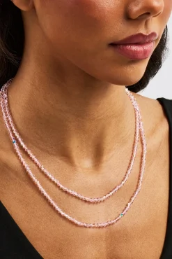 Pink Double Layer Glass Bead Necklace - 4mm - White