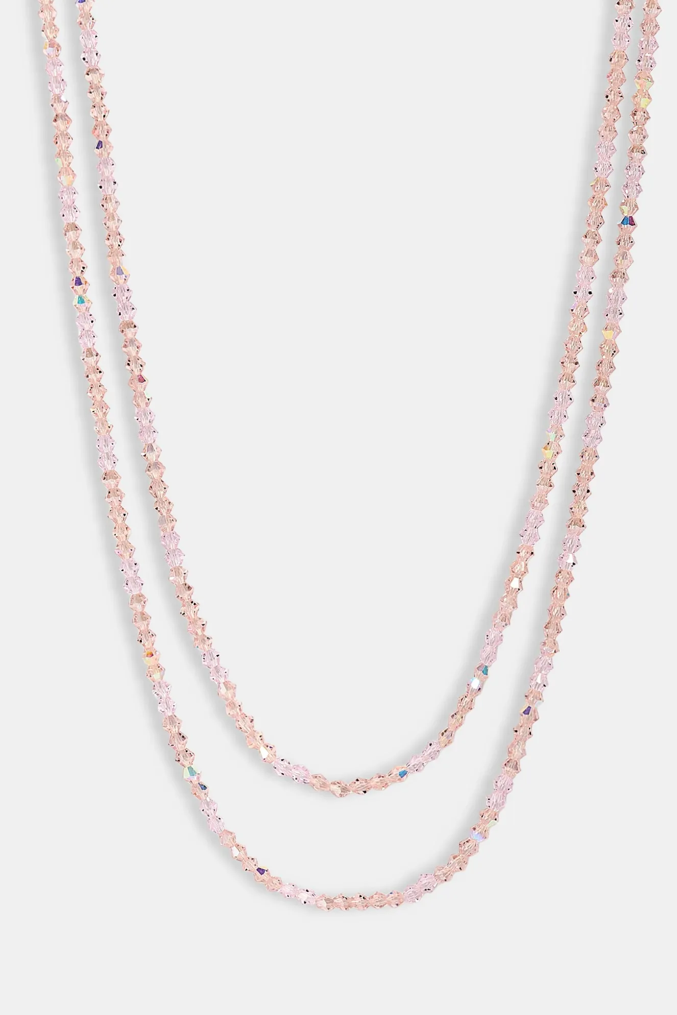 Pink Double Layer Glass Bead Necklace - 4mm - White