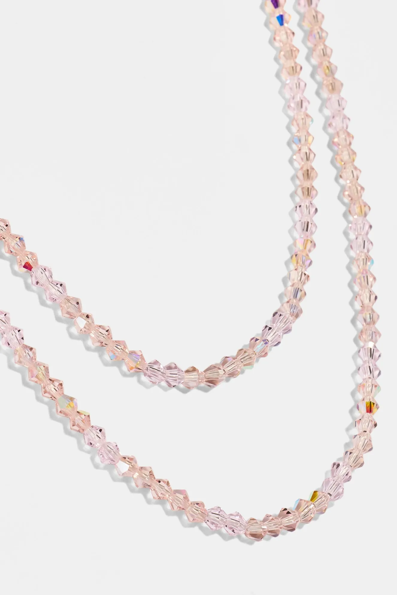 Pink Double Layer Glass Bead Necklace - 4mm - White