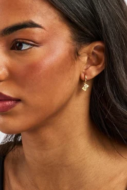 Pink Enamel Envelope Drop Hoop Earrings - 8mm - Gold