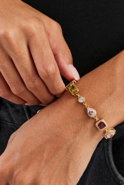 Pink Heart Multi Gem Bracelet - Gold - 10mm