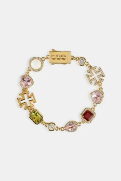 Pink Heart Multi Gem Bracelet - Gold - 10mm