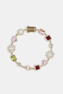 Pink Heart Multi Gem Chain & Bracelet - Gold - 10mm