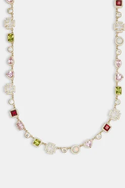 Pink Heart Multi Gem Chain & Bracelet - Gold - 10mm