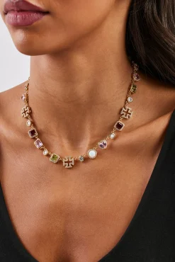 Pink Heart Multi Gem Chain - Gold - 10mm