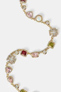 Pink Heart Multi Gem Chain - Gold - 10mm