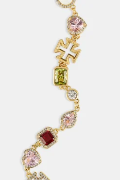 Pink Heart Multi Gem Chain - Gold - 10mm