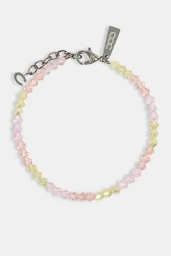 Pink & Lemon Glass Bead Bracelet - 4mm - White