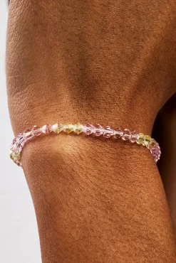 Pink & Lemon Glass Bead Bracelet - 4mm - White