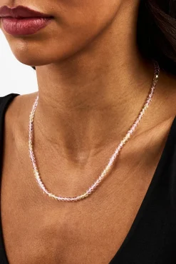 Pink & Lemon Glass Bead Necklace - 4mm - White