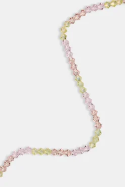 Pink & Lemon Glass Bead Necklace - 4mm - White