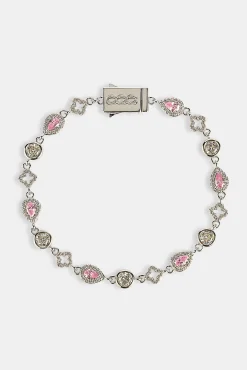 Pink Motif & Gemstone Bracelet - 6mm - White