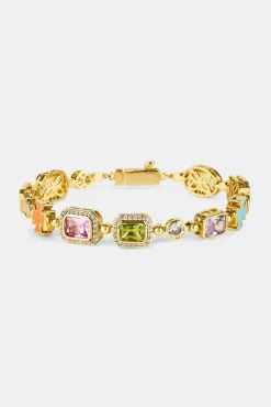 Pink Multi Gemstone Motif Bracelet - Gold - 10mm