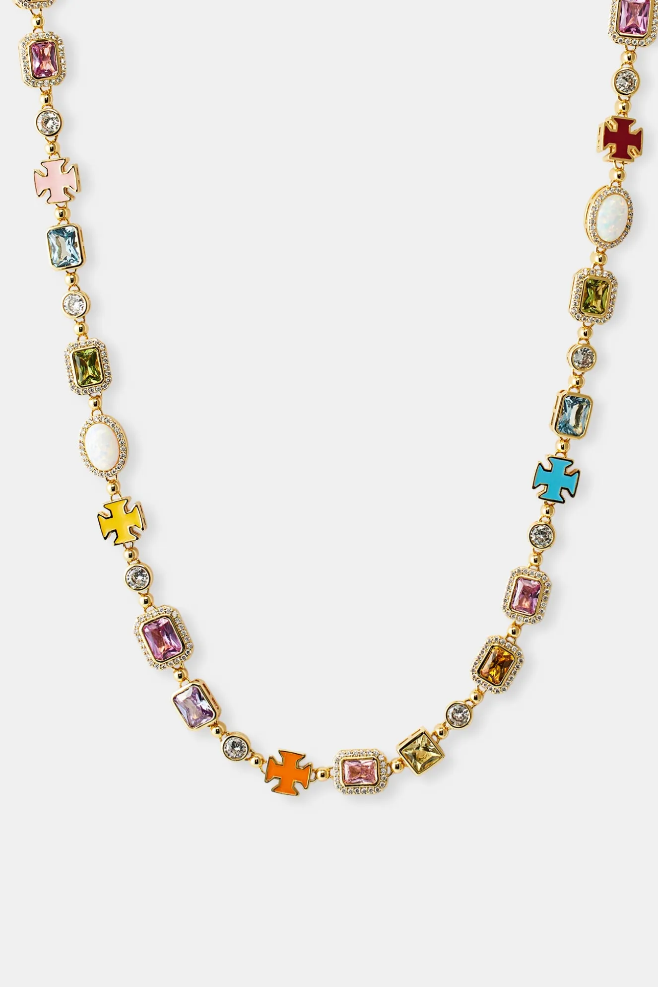 Pink Multi Gemstone Motif Necklace - Gold - 10mm