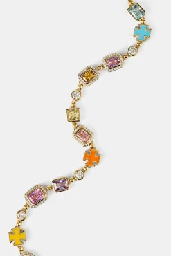 Pink Multi Gemstone Motif Necklace - Gold - 10mm
