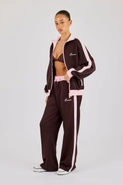 Pink Rib Contrast Track Pant - Chocolate