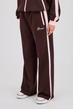 Pink Rib Contrast Track Pant - Chocolate