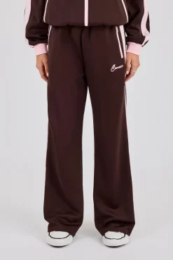 Pink Rib Contrast Track Pant - Chocolate