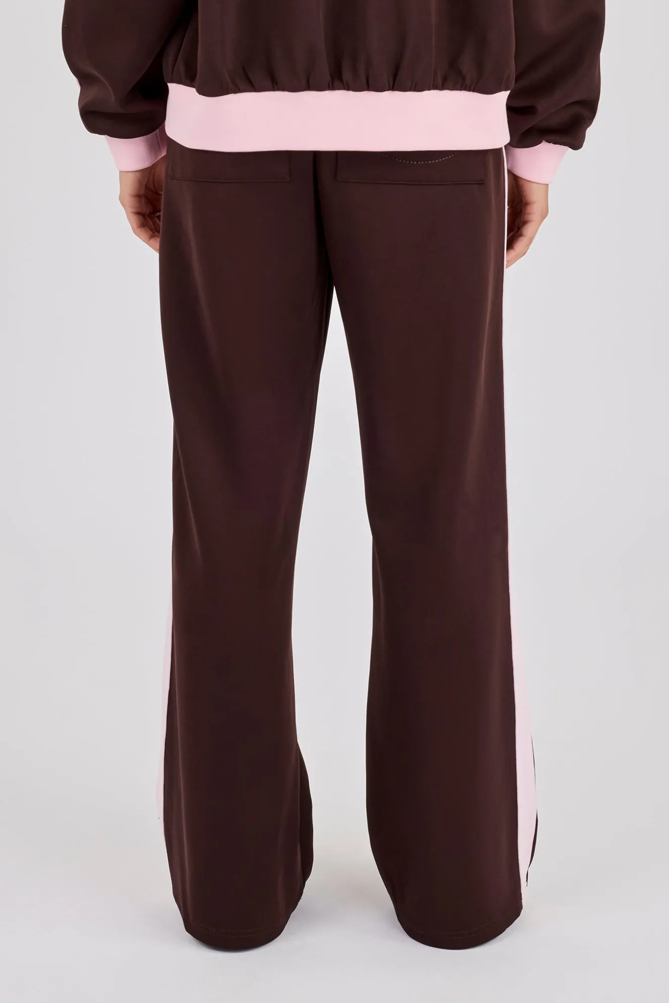 Pink Rib Contrast Track Pant - Chocolate