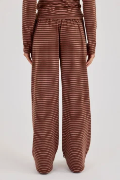 Pink Stripe Soft Touch Button Detail Wide Leg Jogger - Chocolate