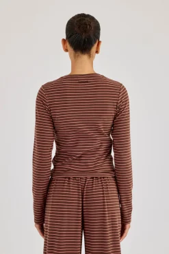 Pink Stripe Soft Touch Long Sleeve Top - Chocolate