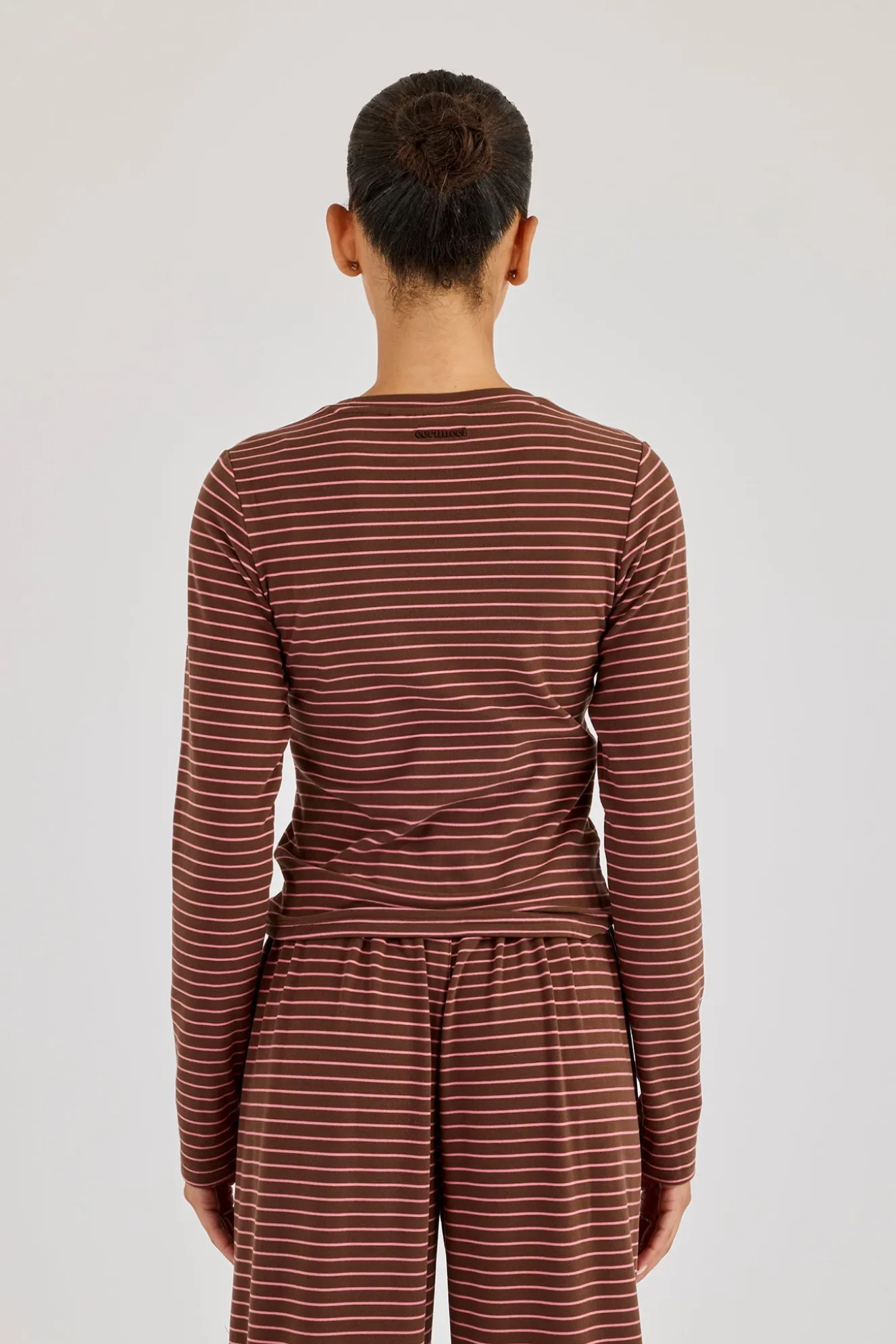 Pink Stripe Soft Touch Long Sleeve Top - Chocolate