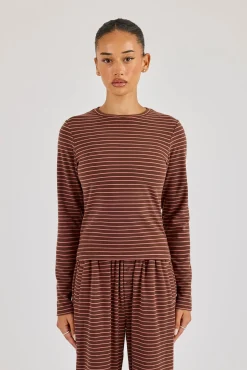 Pink Stripe Soft Touch Long Sleeve Top - Chocolate