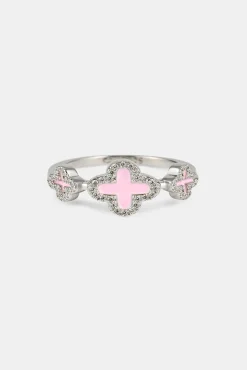Pink Triple Motif Ring - 10mm - White