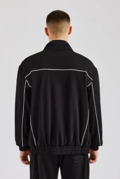 Piping Zip Through Jacket - Black