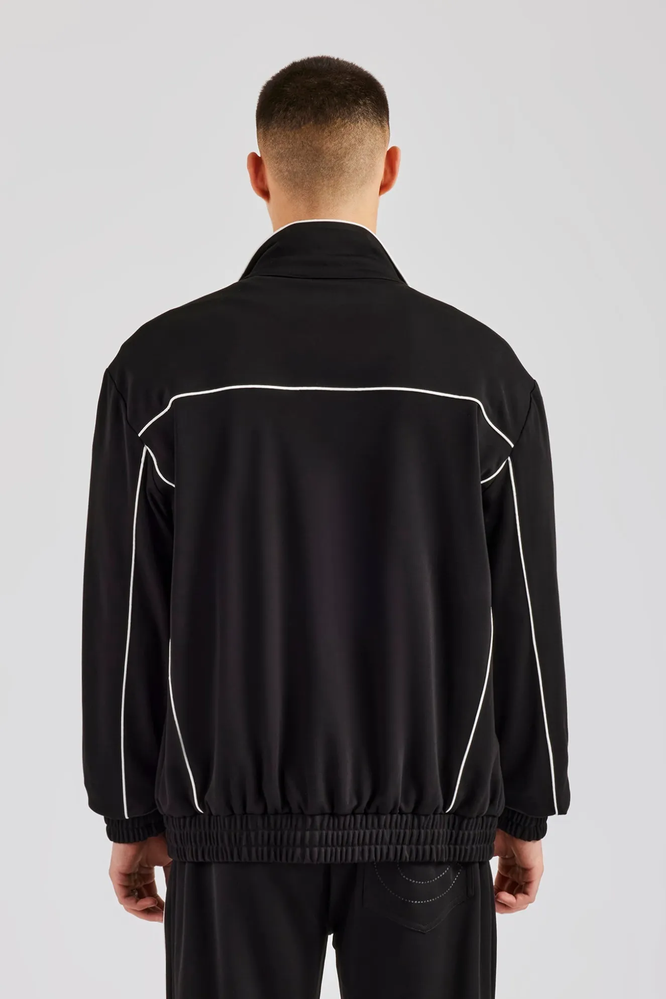 Piping Zip Through Jacket - Black