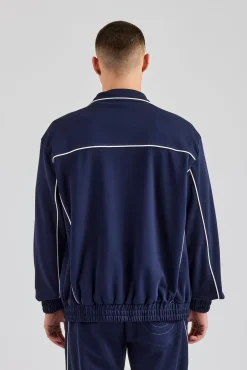 Piping Zip Through Jacket - Navy