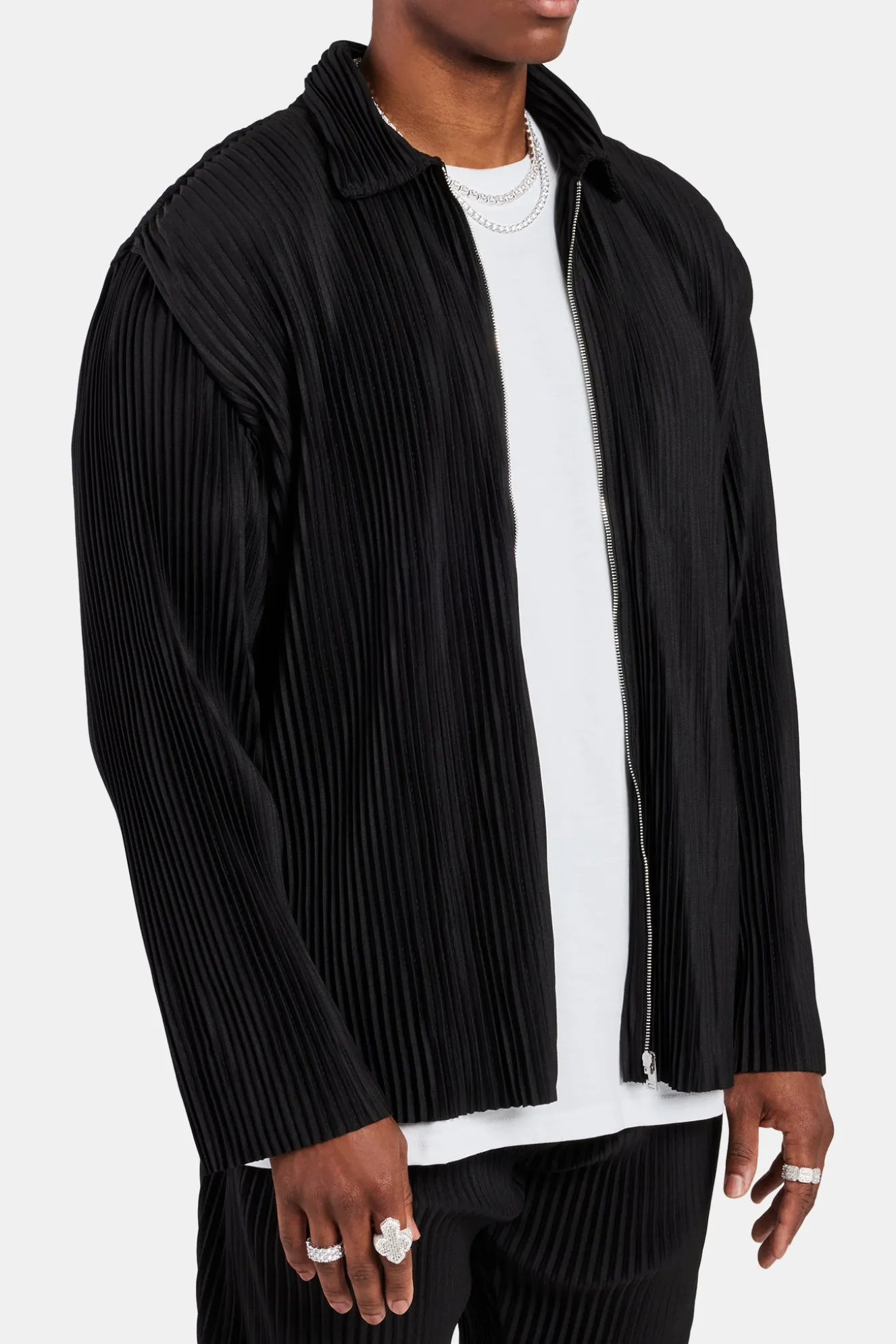 Pleated Collared Jacket - Black