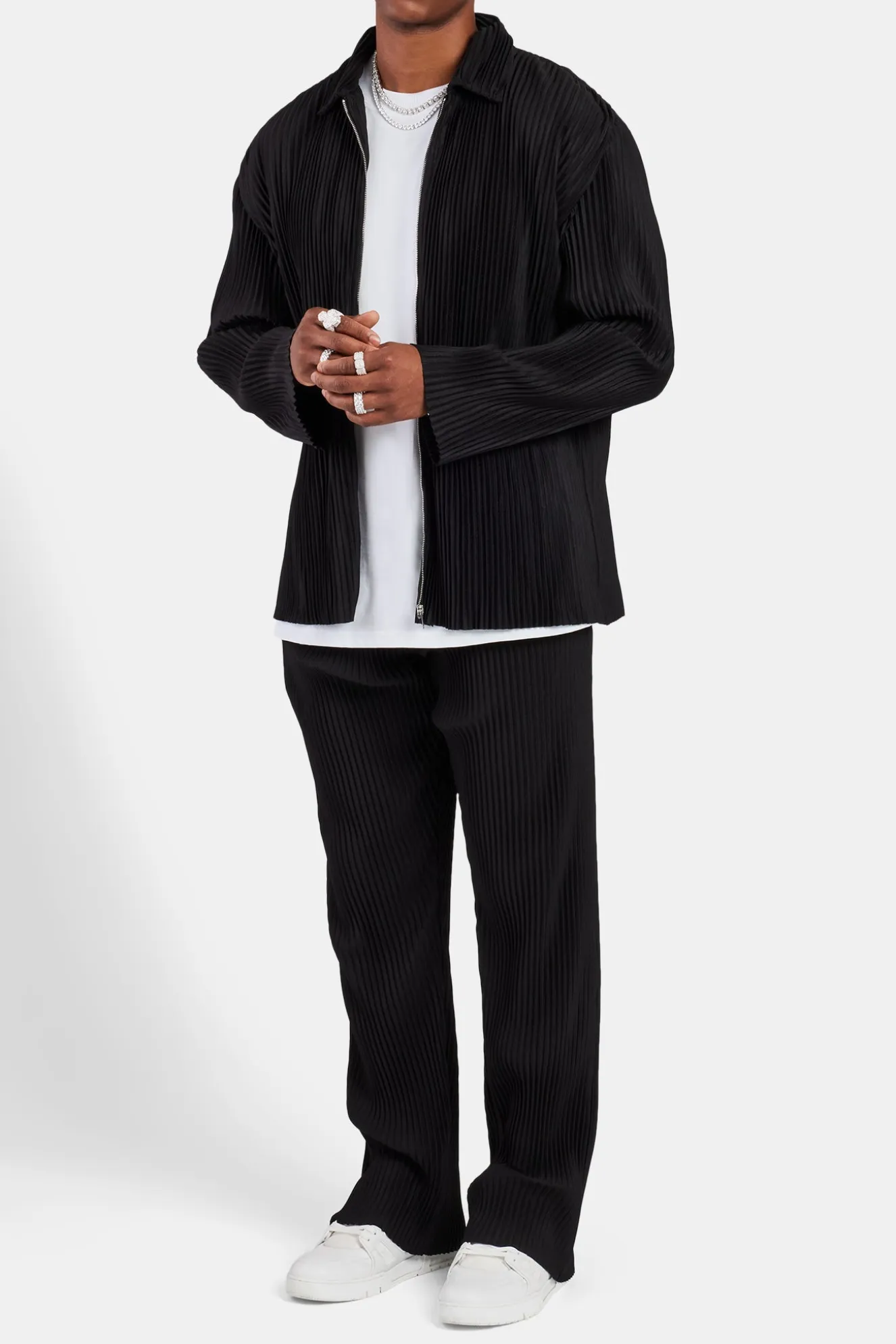 Pleated Collared Jacket - Black