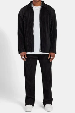 Pleated Collared Jacket - Black