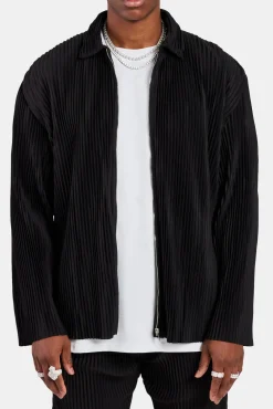 Pleated Collared Jacket - Black