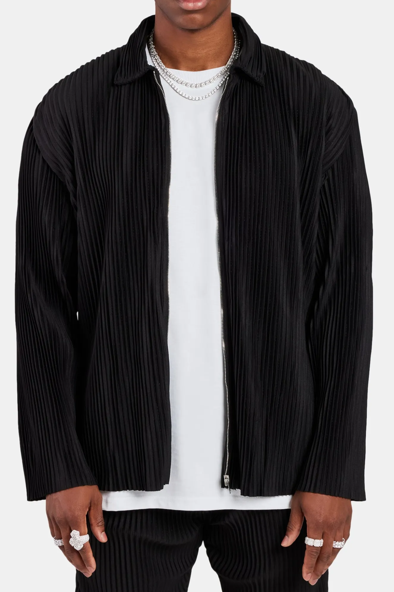 Pleated Collared Jacket - Black