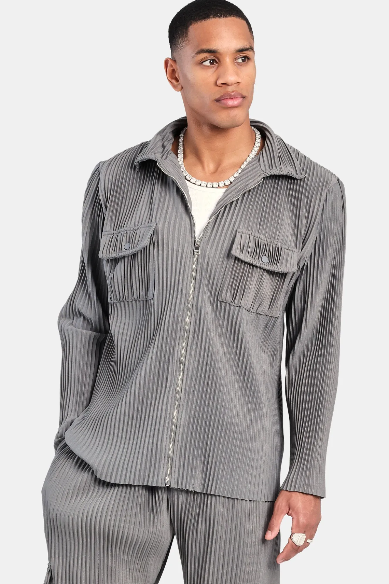 Pleated Utility Jacket - Dark Grey