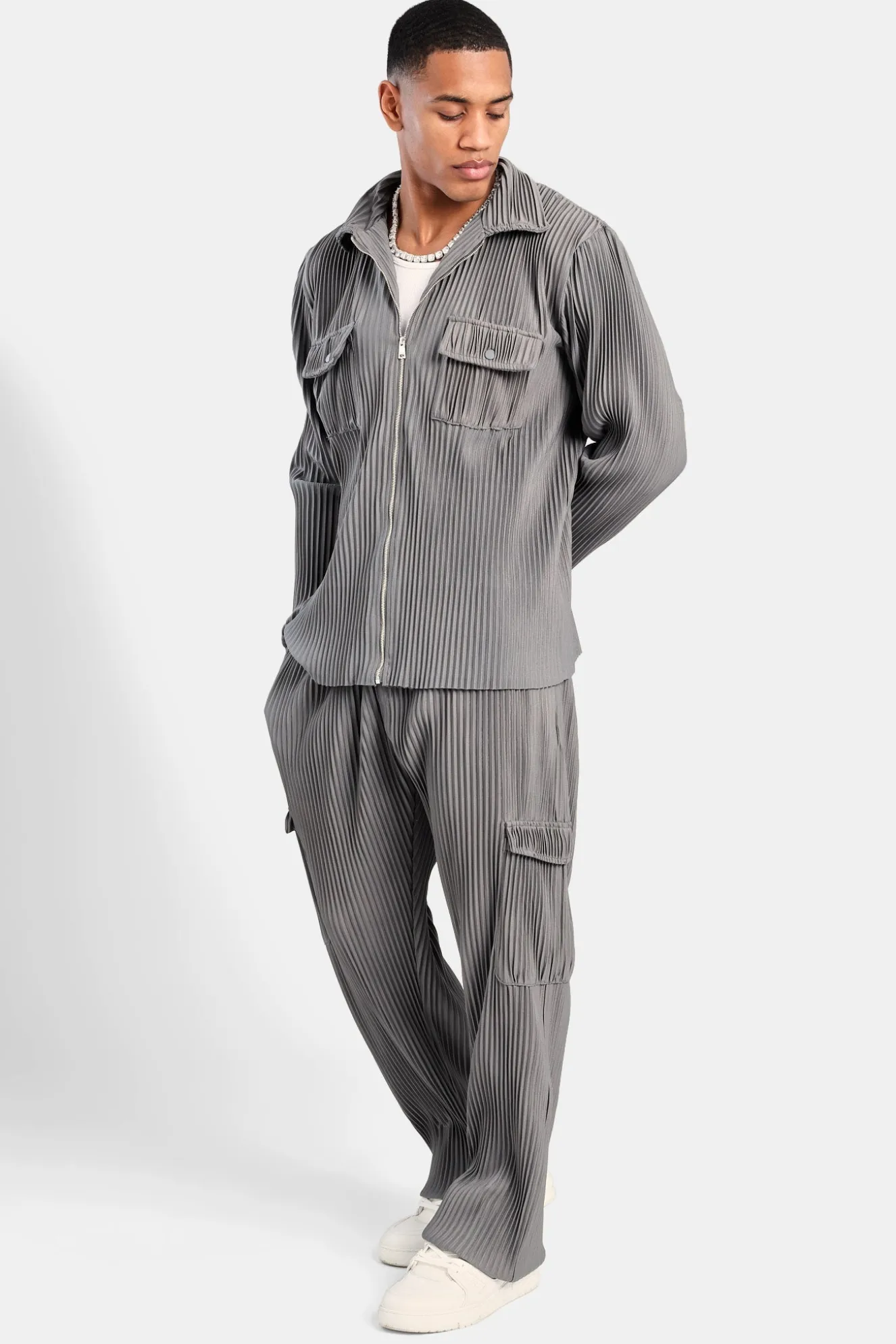 Pleated Utility Jacket - Dark Grey
