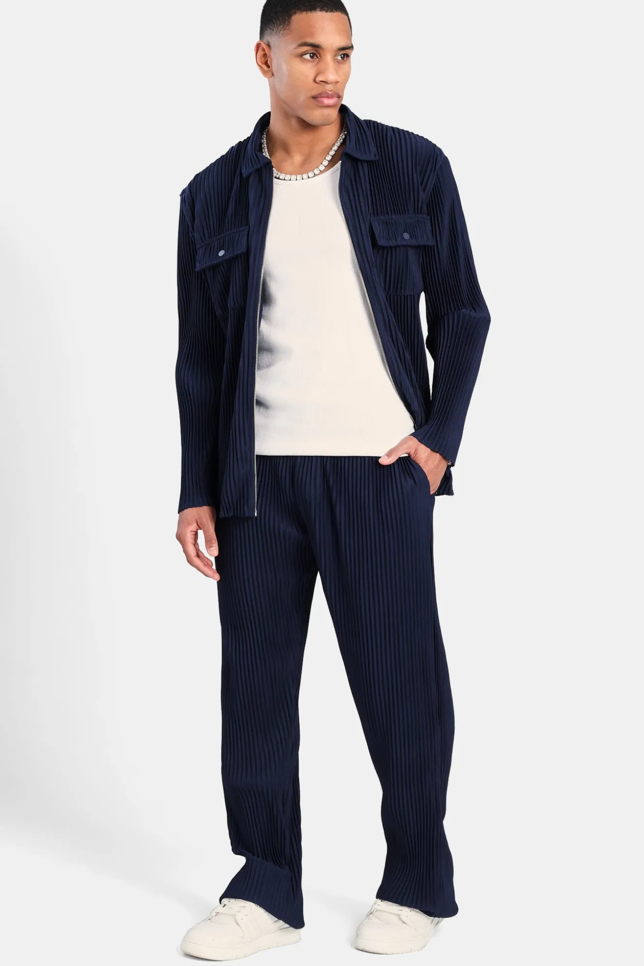 Pleated Utility Jacket - Navy