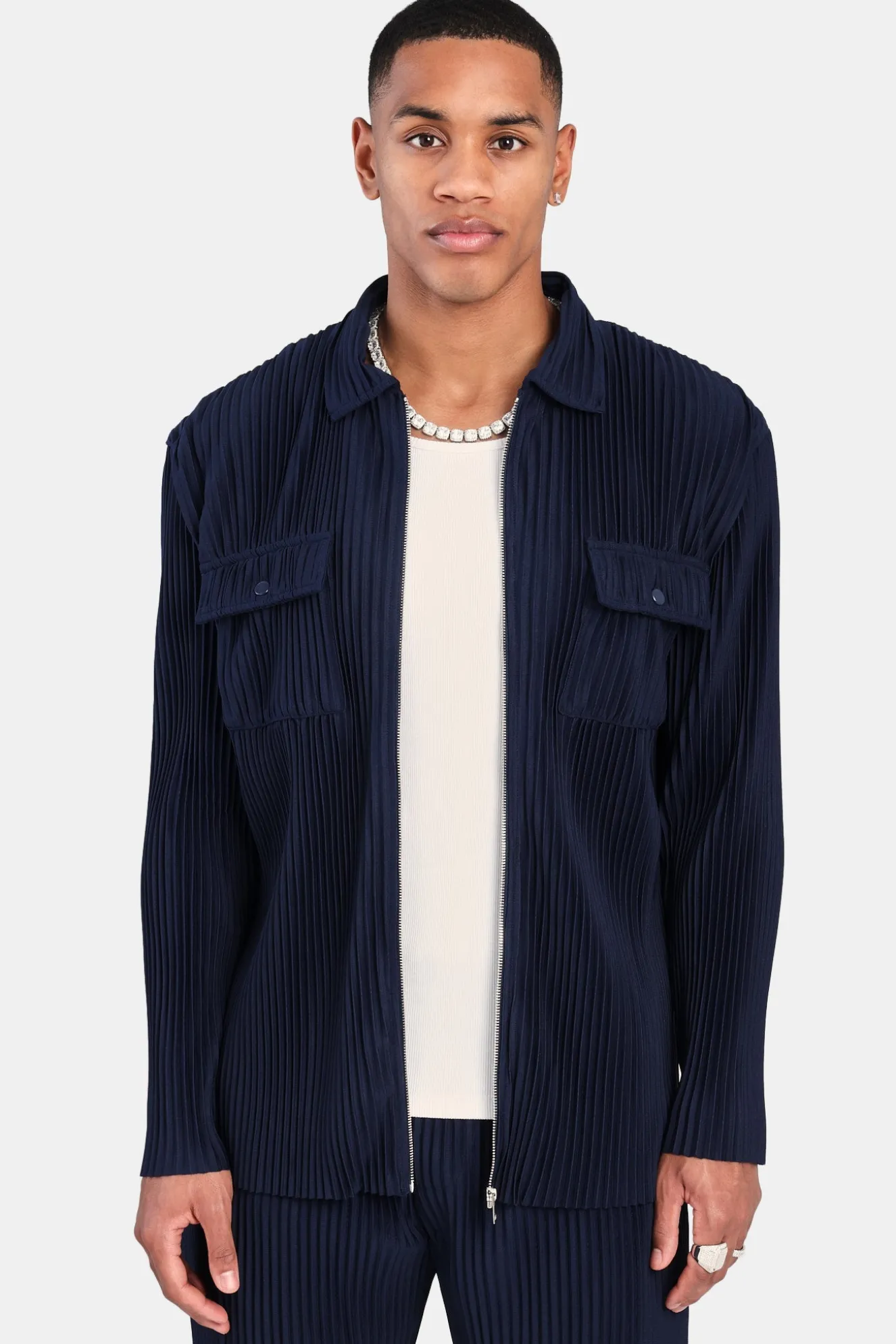 Pleated Utility Jacket - Navy