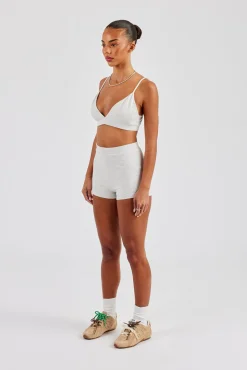 Plunge Front Bralet & Jersey Boxer Short - Ash Grey