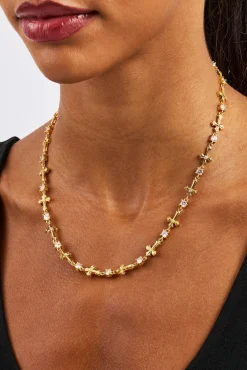 Polished Cross & Circular CZ Chain - 4mm - Gold