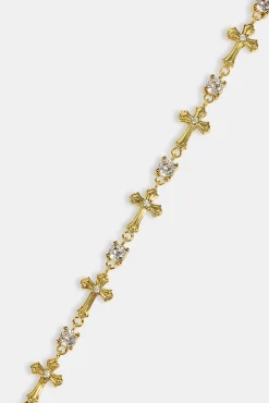 Polished Cross & Circular CZ Chain - 4mm - Gold