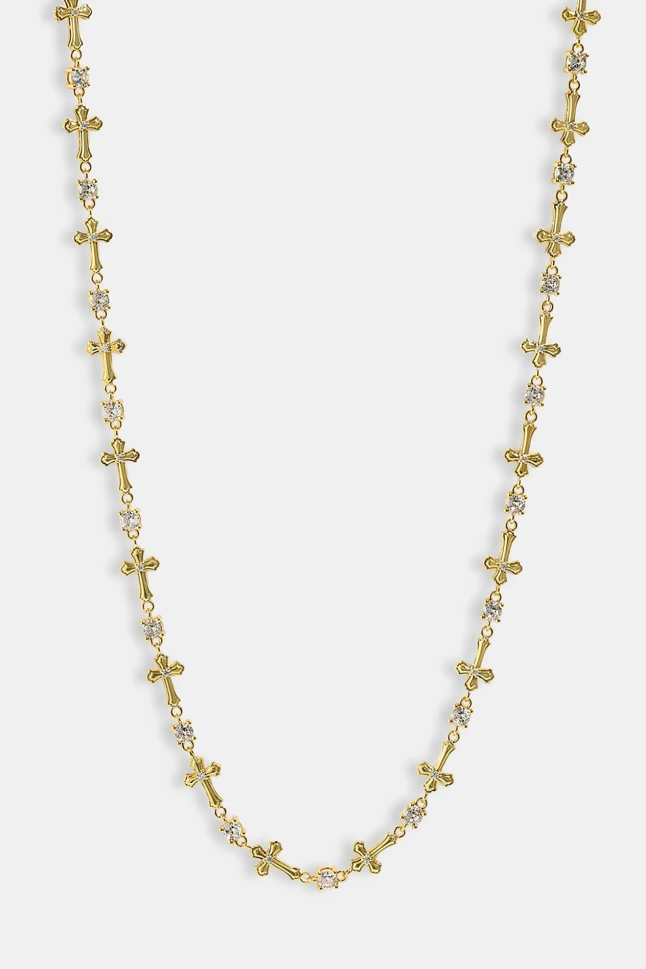 Polished Cross & Circular CZ Chain - 4mm - Gold