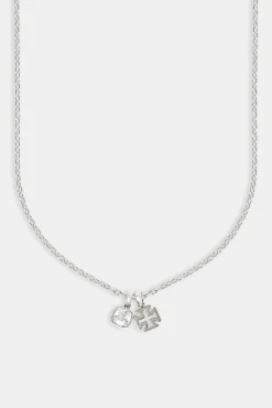 Polished Cross & Clear Gemstone Necklace - 10mm