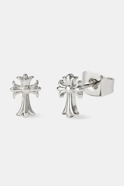 Polished Cross Earrings - 8mm - White