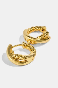Polished Cross Over Hoop Earrings - 10mm - Gold